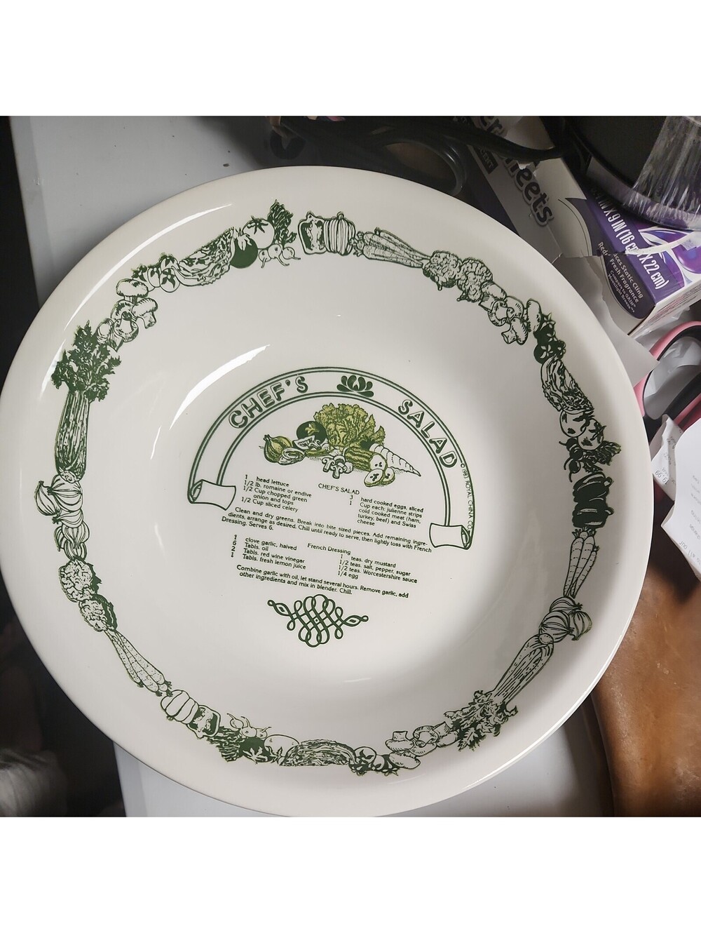 Vintage 1983 Chef's Salad Recipe 12" Serving Bowl Garden Classic Royal China USA